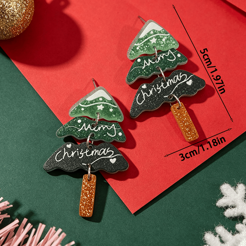 Multi-Layer Green Christmas Tree Earrings, Festive Gift